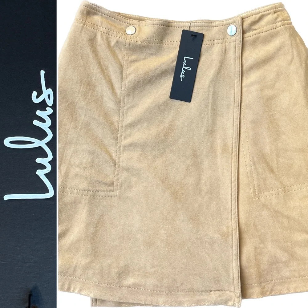 Lulus Let’s Wrap It Up Tan Suede Wrap Mini Skirt | Tan | Women’s XS - Picture 3 of 14
